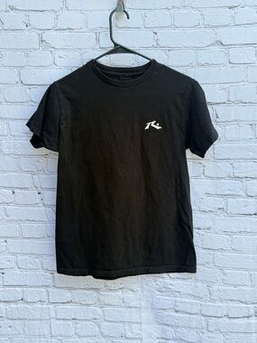 Rusty Black Surf Logo Graphic T Shirt Size Small 100% Cotton
